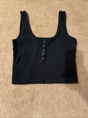 Abercrombie & Fitch Black Ribbed Henley Crop Tank